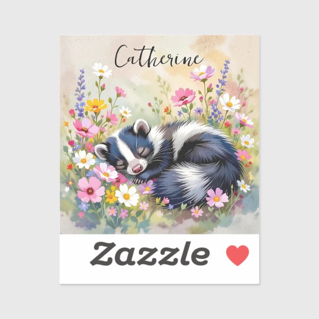 An Adorable Skunk Napping in Flowers Personalized (Sheet)