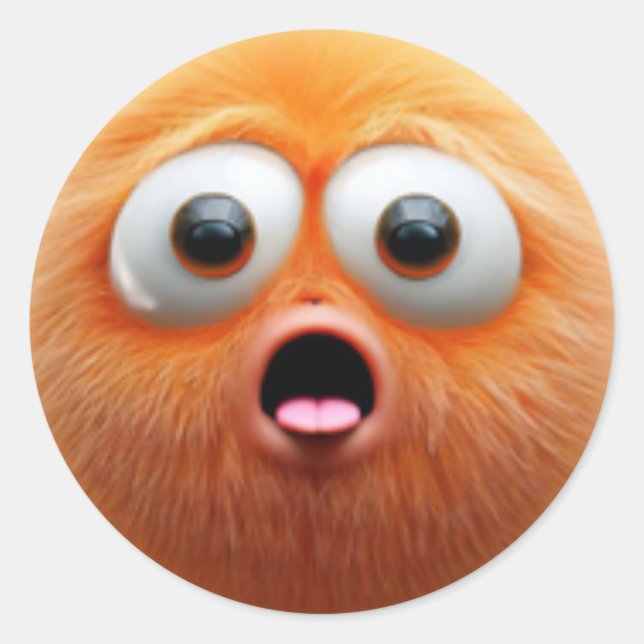 An adorable surprised fuzzy orange ball character classic round sticker (Front)
