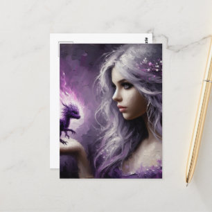 An Adorable Tiny Purple Dragon and Lady Postcard