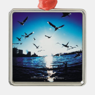 An aerial fisheye lens view of Tokyo Bay, Japan Metal Ornament