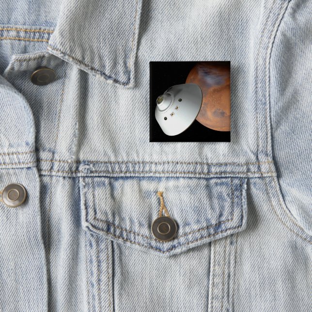An Aeroshell-Encased Spacecraft Approaching Mars. 2 Inch Square Button (In Situ)