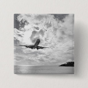 An airliner comes in for a landing at Princess 2 Inch Square Button