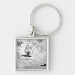 An airliner comes in for a landing at Princess Keychain