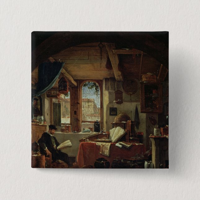 An Alchemist in his Laboratory 2 Inch Square Button (Front)