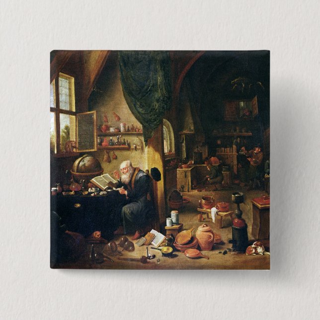 An Alchemist in his Workshop 2 Inch Square Button (Front)