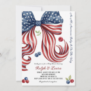 An All American Baby Bow Flag Baby Shower  Invitation