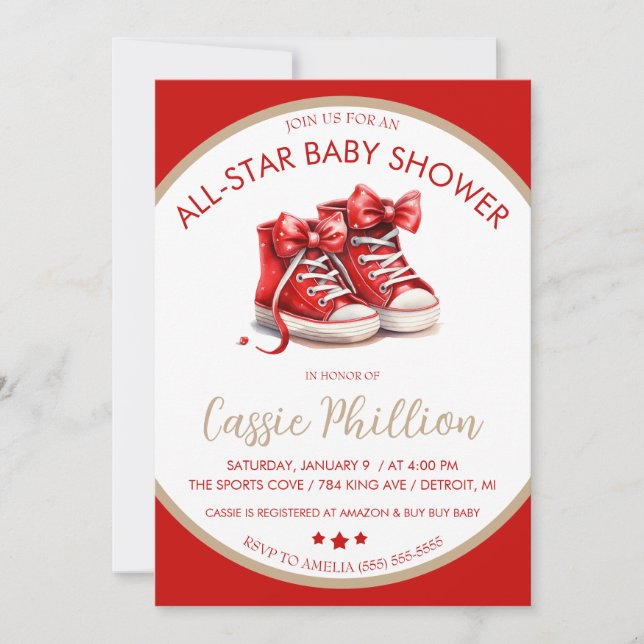 An All-Star Baby Shower, Red High Top Sneakers  Invitation (Front)
