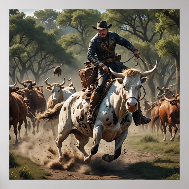 An american cowboy riding bull poster (Front)