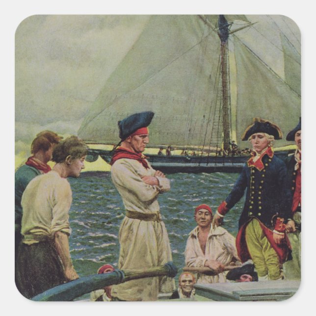 An American Privateer Taking a British Prize Square Sticker (Front)