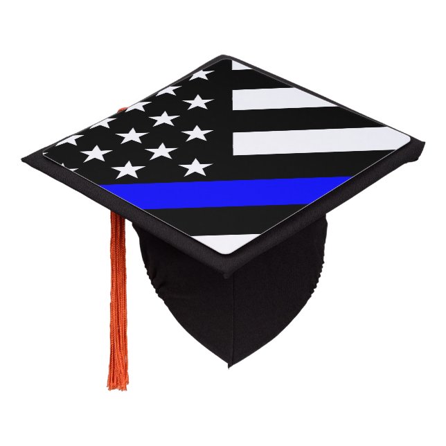 An American Thin Blue Line Display Graduation Cap Topper (Angled)