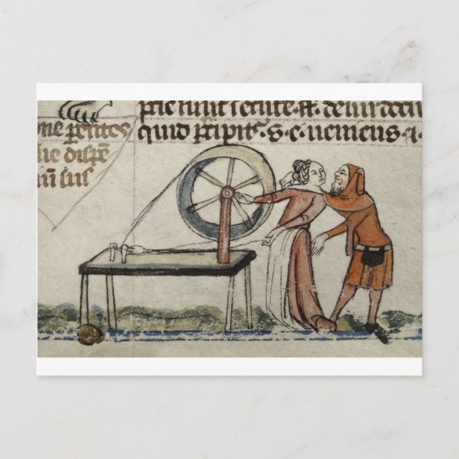 An amorous encounter at a spinning wheel postcard (Front)