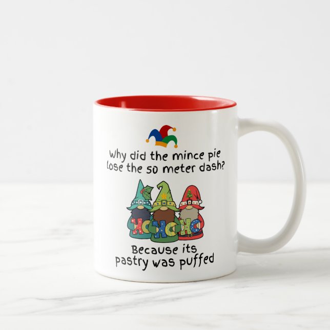 An Amusing Puffed Mince Pie Joke Two-Tone Coffee Mug (Right)