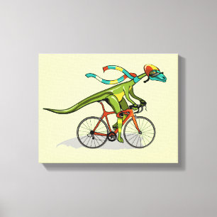 An Anabisetia Dinosaur Riding A Bicycle. Canvas Print