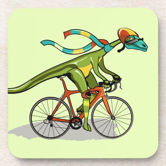 An Anabisetia Dinosaur Riding A Bicycle. Coaster (Front)