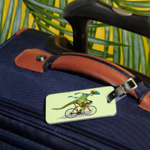 An Anabisetia Dinosaur Riding A Bicycle. Luggage Tag