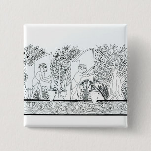 An ancient Egyptian garden (engraving) (b/w photo) 2 Inch Square Button