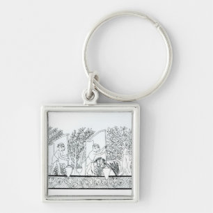 An ancient Egyptian garden (engraving) (b/w photo) Keychain