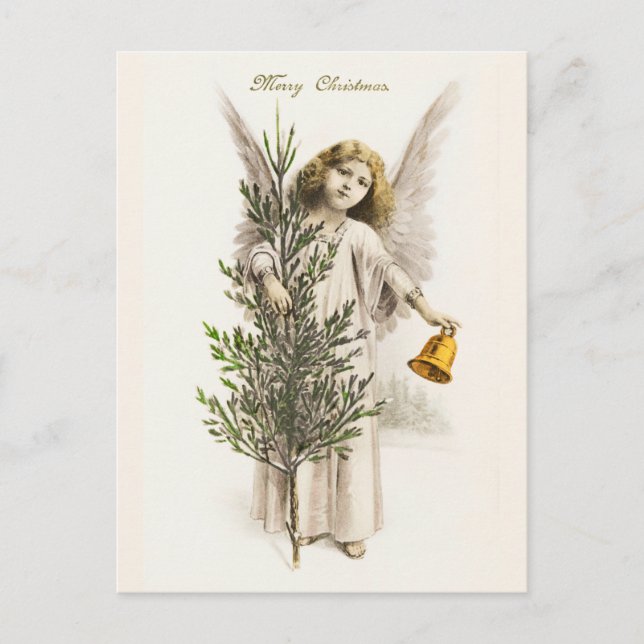 An angel holding a Christmas bell Vintage Holiday (Front)