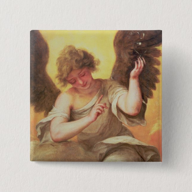 An Angel holding a Glass Flask 2 Inch Square Button (Front)