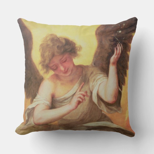 An Angel holding a Glass Flask Throw Pillow (Front)