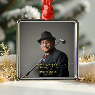 An Angel In Heaven   Gold Foil Memorial Photo Metal Ornament
