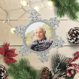 An Angel In Heaven Personalized Photo Memorial Snowflake Pewter Christmas Ornament