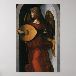 An Angel in Red with a Lute by Leonardo da Vinci Poster