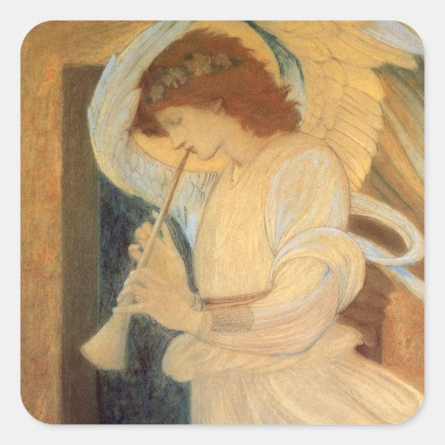 An Angel Playing a Flageolet By Burne Jones Square Sticker (Front)