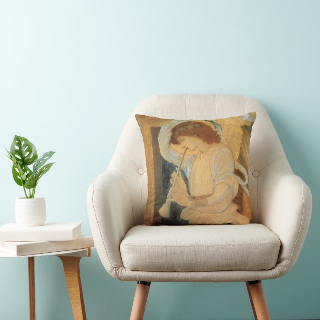 An Angel Playing a Flageolet By Burne Jones Throw Pillow (Chair)