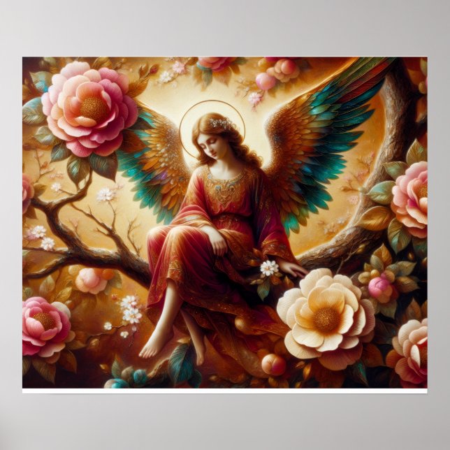 An Angel Sitting on a Tree Limb With Regal Wings Poster (Front)