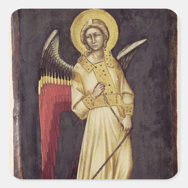 An Angel with a Demon on a Chain Square Sticker (Front)