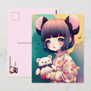 An Anime Girl with a Teddy Bear, Postcrossing Postcard