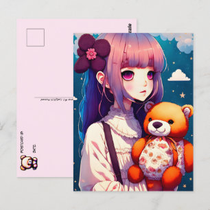 An Anime Girl with a Teddy Bear, Postcrossing Postcard