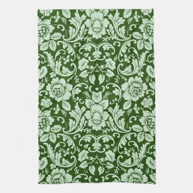 An antique floral damask kitchen towel (Vertical)