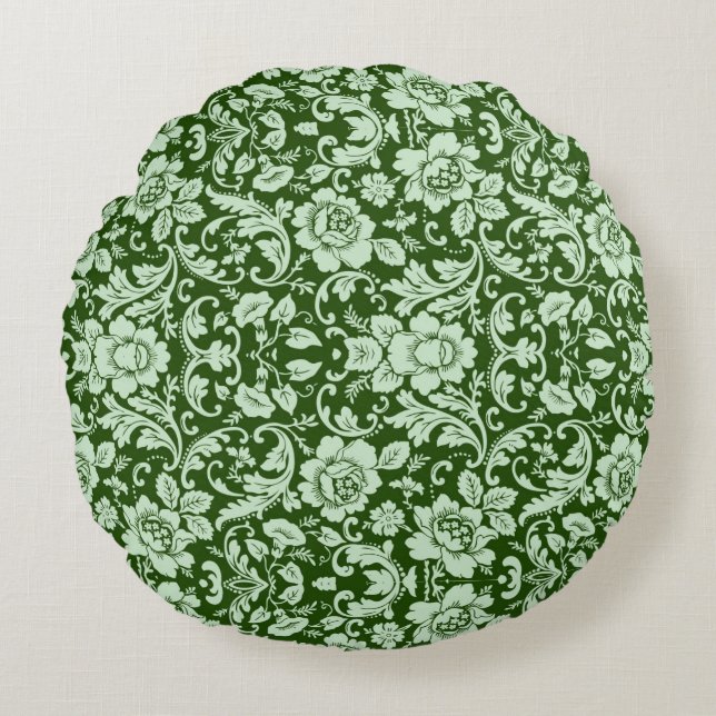 An antique floral damask round pillow (Front)