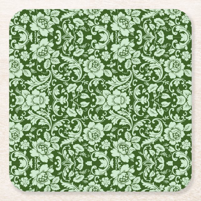 An antique floral damask square paper coaster (Front)