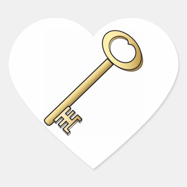 An Antique Gold Key Wedding Hearts Heart Sticker (Front)