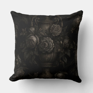 An Antique Urn is surrounded by Roses Throw Pillow