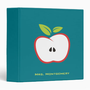 An apple with a red outline and green leaves binder