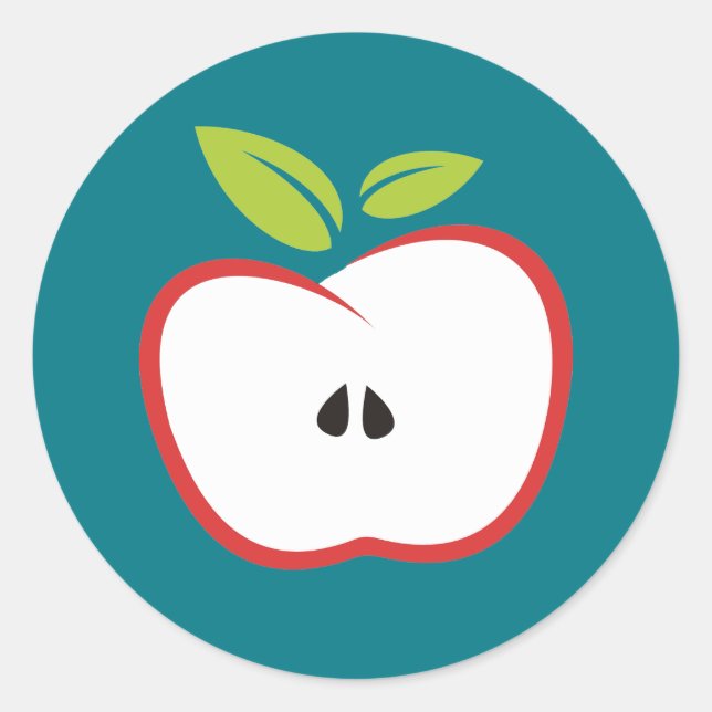 An apple with a red outline and green leaves classic round sticker (Front)