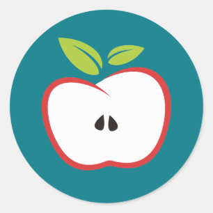 An apple with a red outline and green leaves classic round sticker