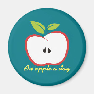 An apple with a red outline and green leaves magnet
