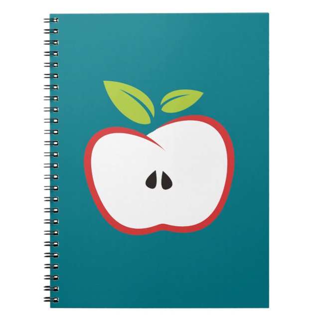 An apple with a red outline and green leaves notebook (Front)