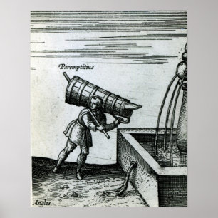 An apprentice fetching water from a fountain poster