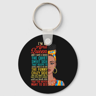 An April Queen Have 3 Sides Black Girl Birthday Keychain