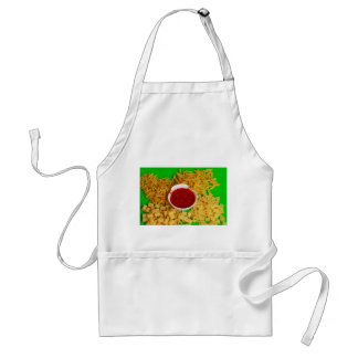 an apron with a photo of pasta with red sauce