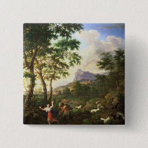 An Arcadian Landscape with Pan and Syrinx 2 Inch Square Button