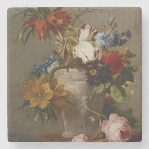 An Arrangement with Flowers, 19th century Stone Coaster