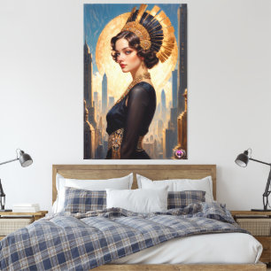 An Art Deco Beauty By A Golden Disc by Xzendor7 Canvas Print