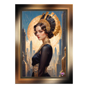 An Art Deco Beauty By A Golden Disc by Xzendor7 Photo Print
